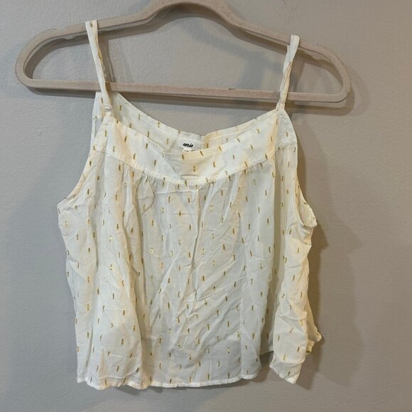 NWT Aerie White Gold Sparkle Cropped Adjustable Spaghetti Strap Tank Top Large - Picture 3 of 6